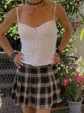 Haute Monde Black & Cream Plaid Pleated Mini Skirt